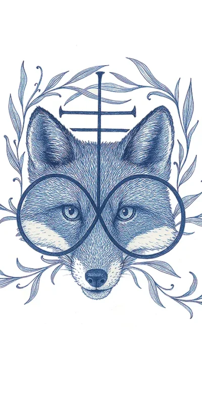 Fox with glasses and foliage design