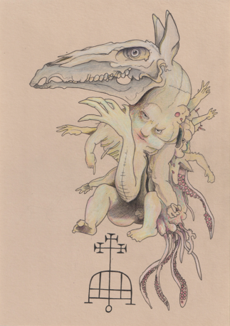 The fourth demon - ink and pencil on paper, 21 x 29,7 cm Intuitive drawing of Gamigin, the fourth demon in the Ars Goetia